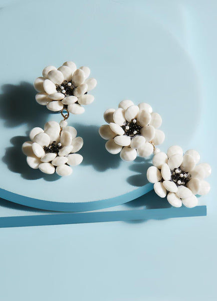 Rosalie Blooming Drop Earrings (White)