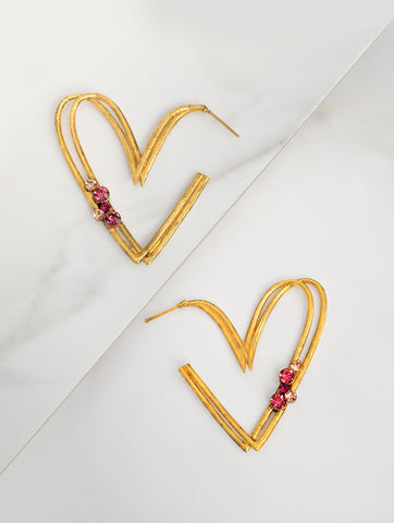 Double Heart Stone Earrings
