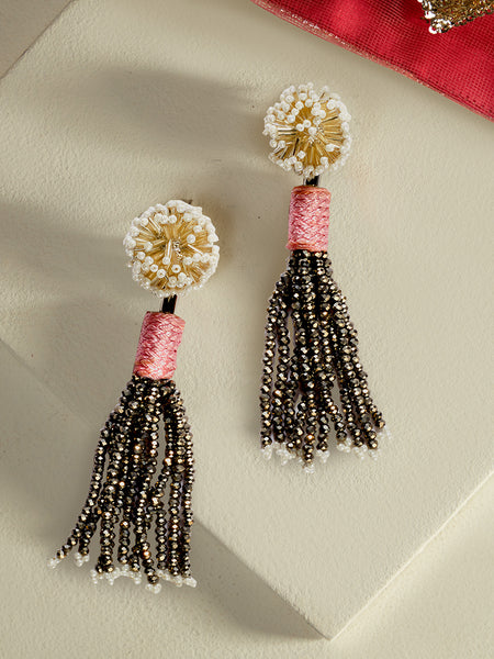 Fleur Round Silk Drop Earrings (Pink)