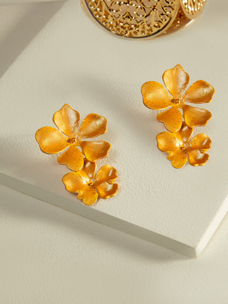 Beack floral earrings (Yellow metallic)