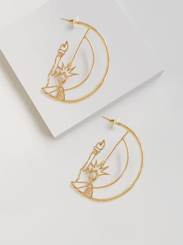 Magnifying Statue Of Liberty Heart Hoop Earring